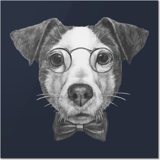 Jack Russell with glasses and bow tie Posters and Art